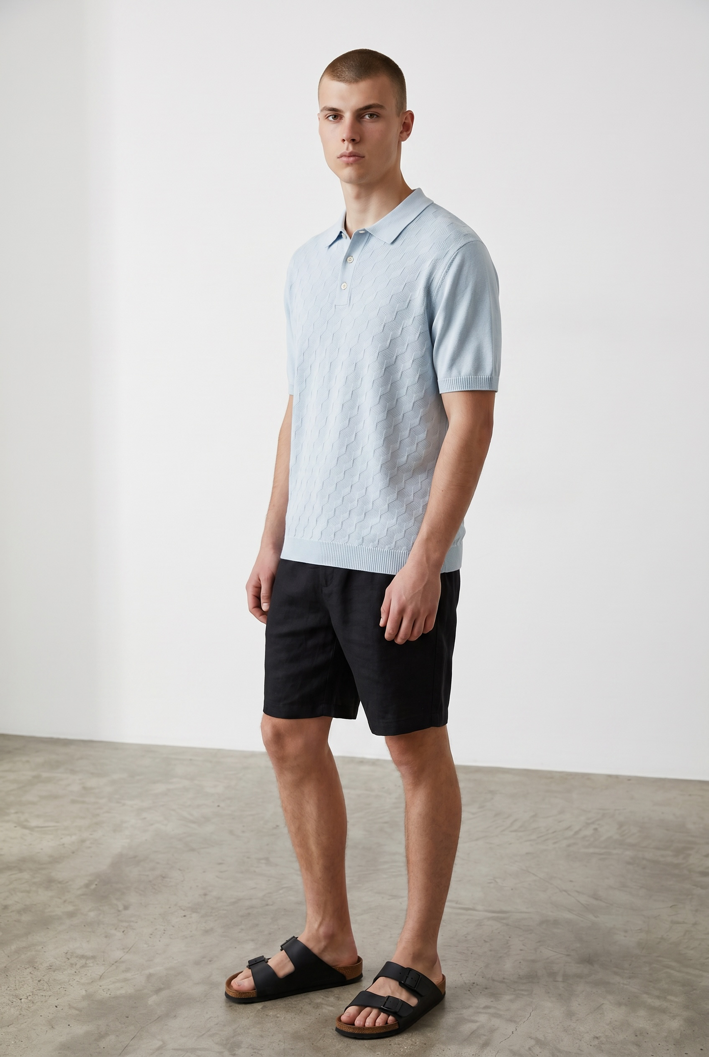 3D knit baby blue polo