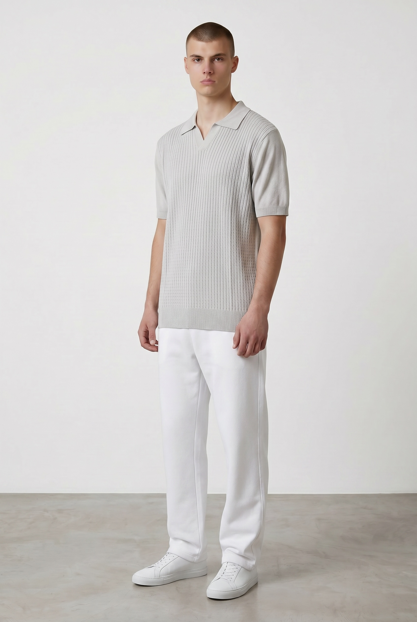 Light grey braided knit polo