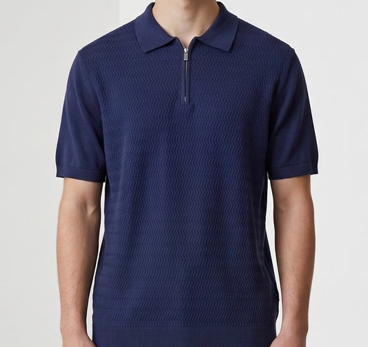 Zig zag knit navy polo