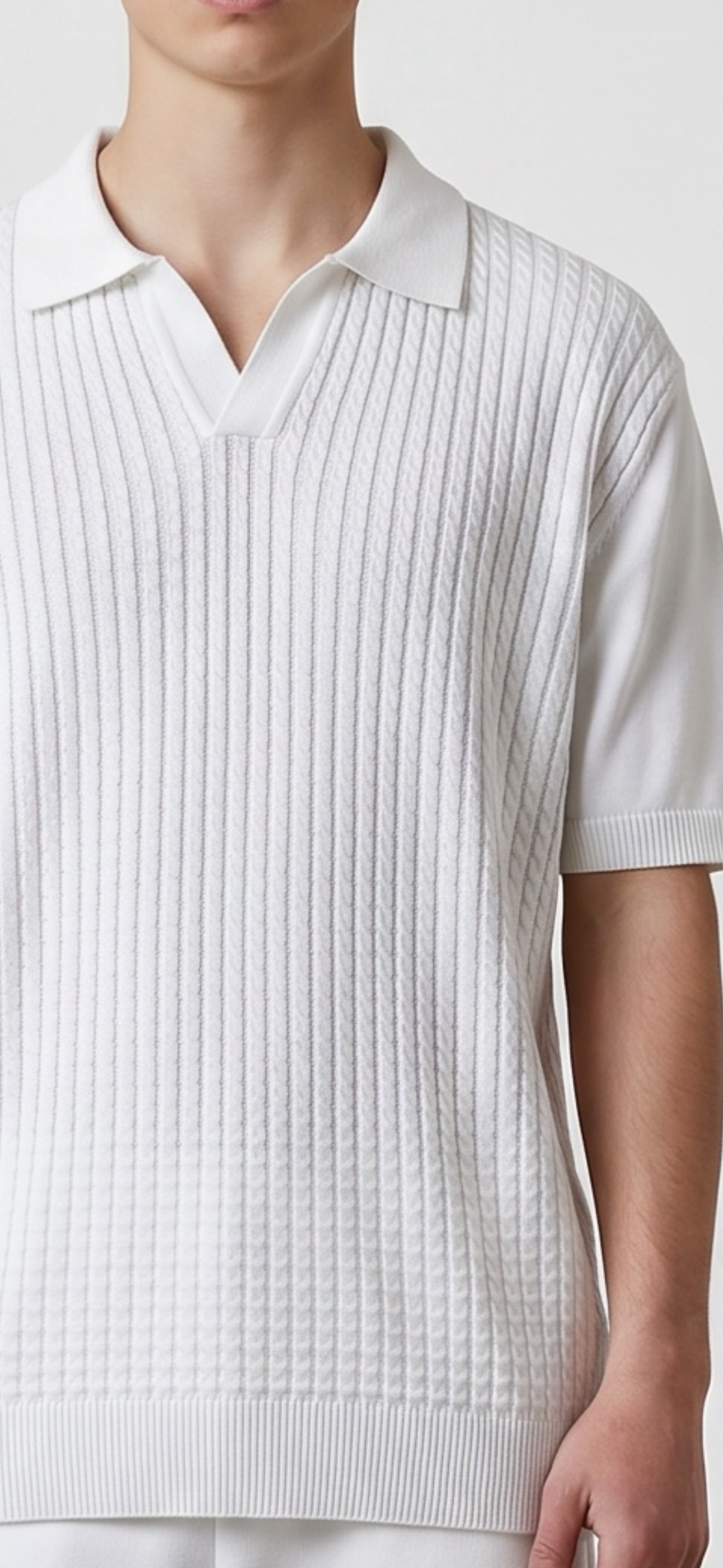 White braided knit polo