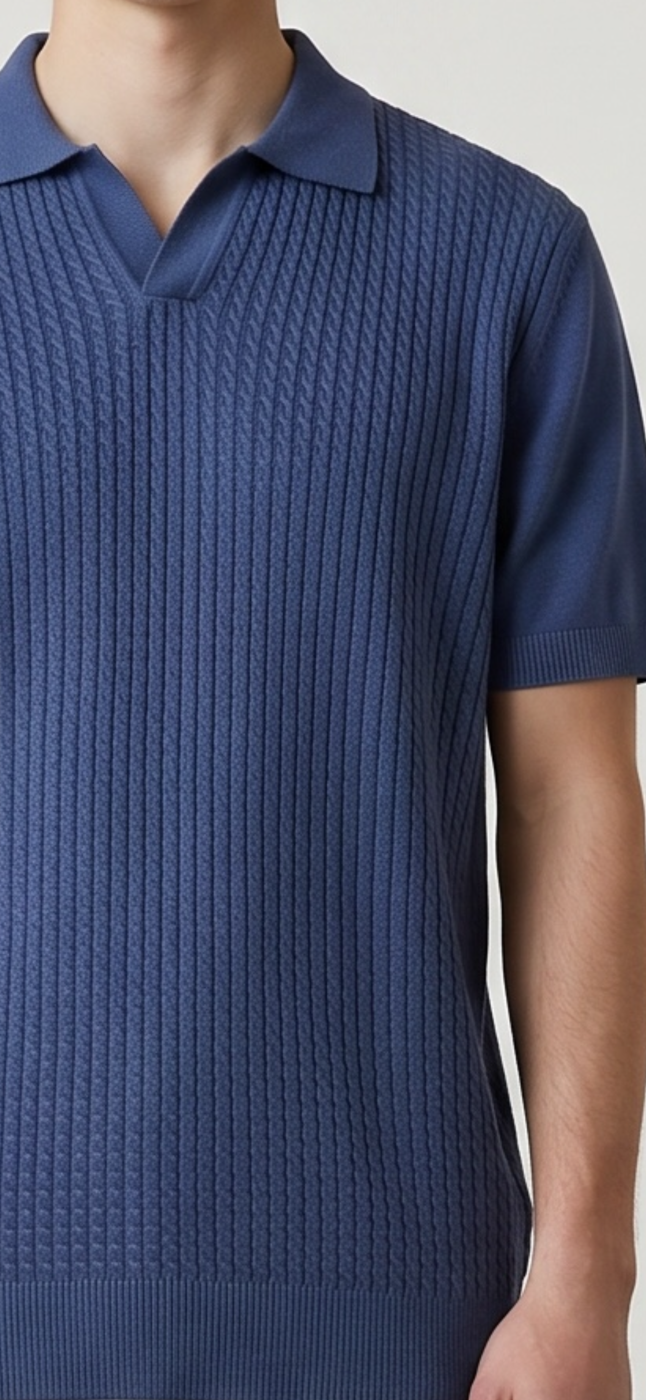Dark blue braided knit polo