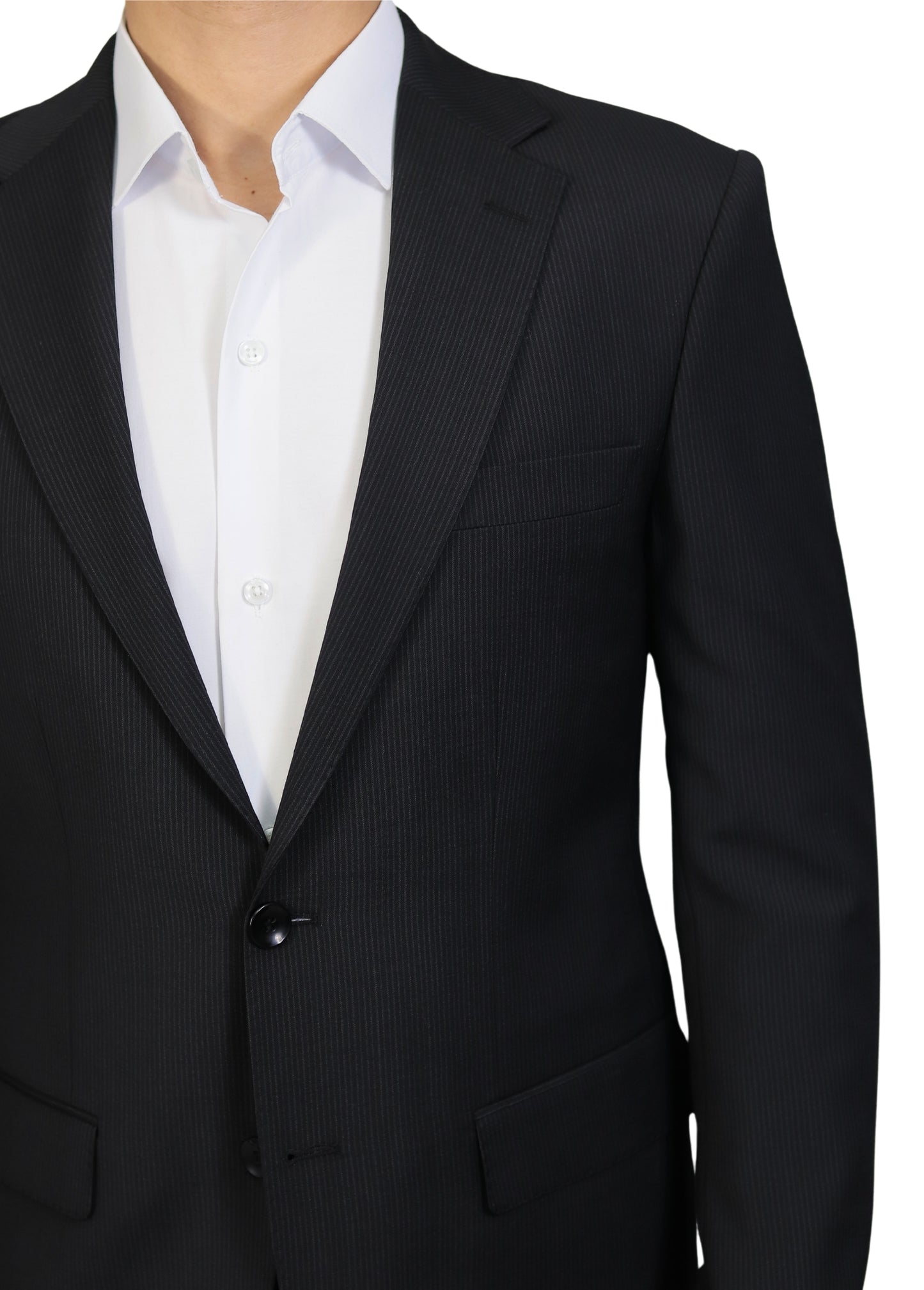 Black Striped Normal Lapel 2 Buttons