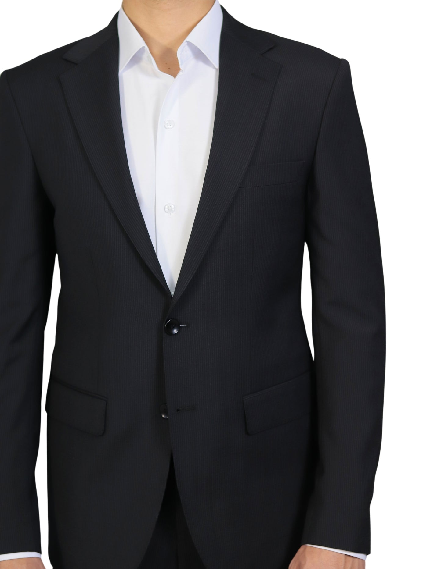 Black Striped Normal Lapel 2 Buttons
