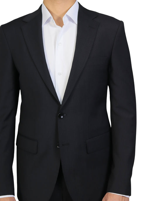 Black Striped Normal Lapel 2 Buttons