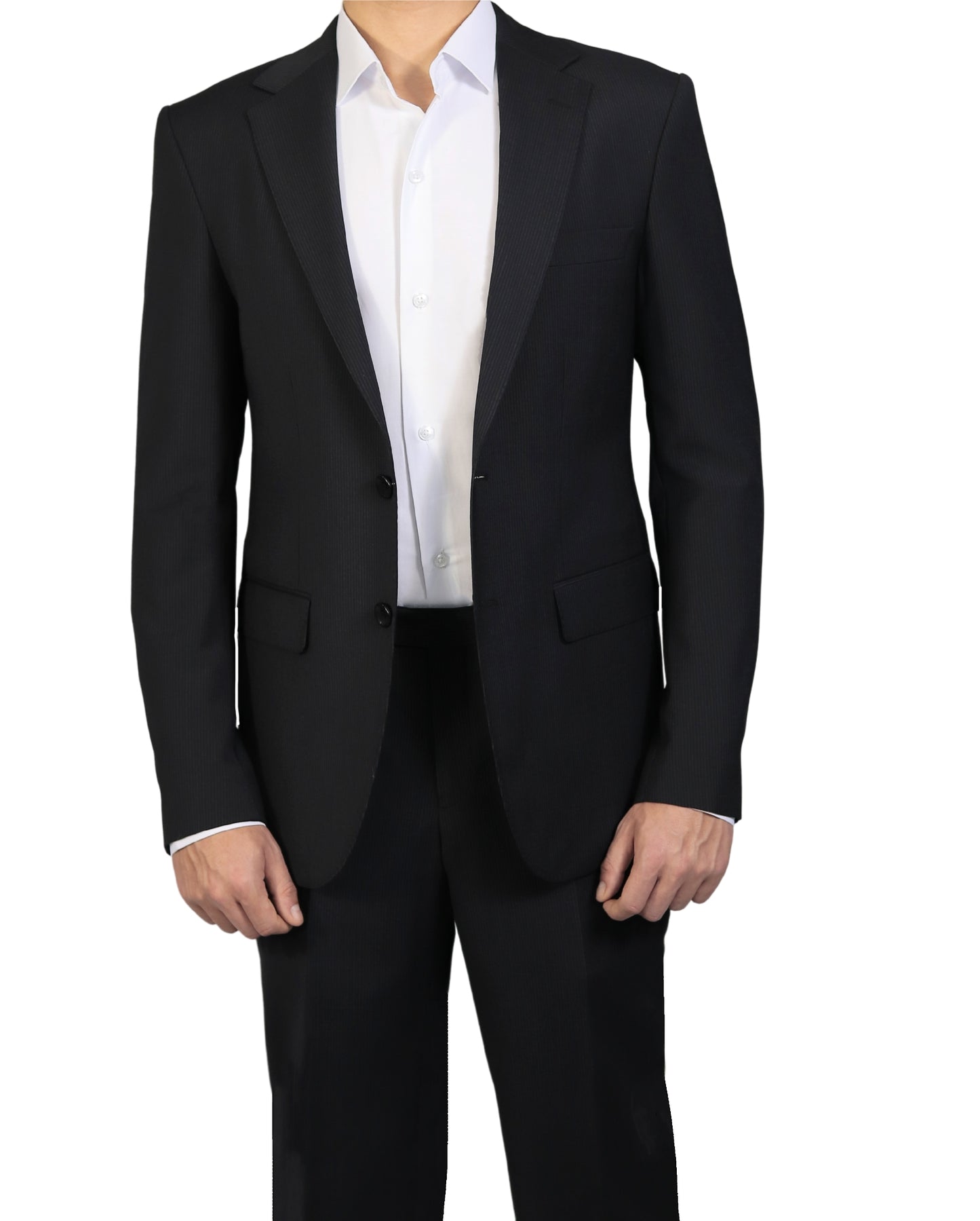 Black Striped Normal Lapel 2 Buttons