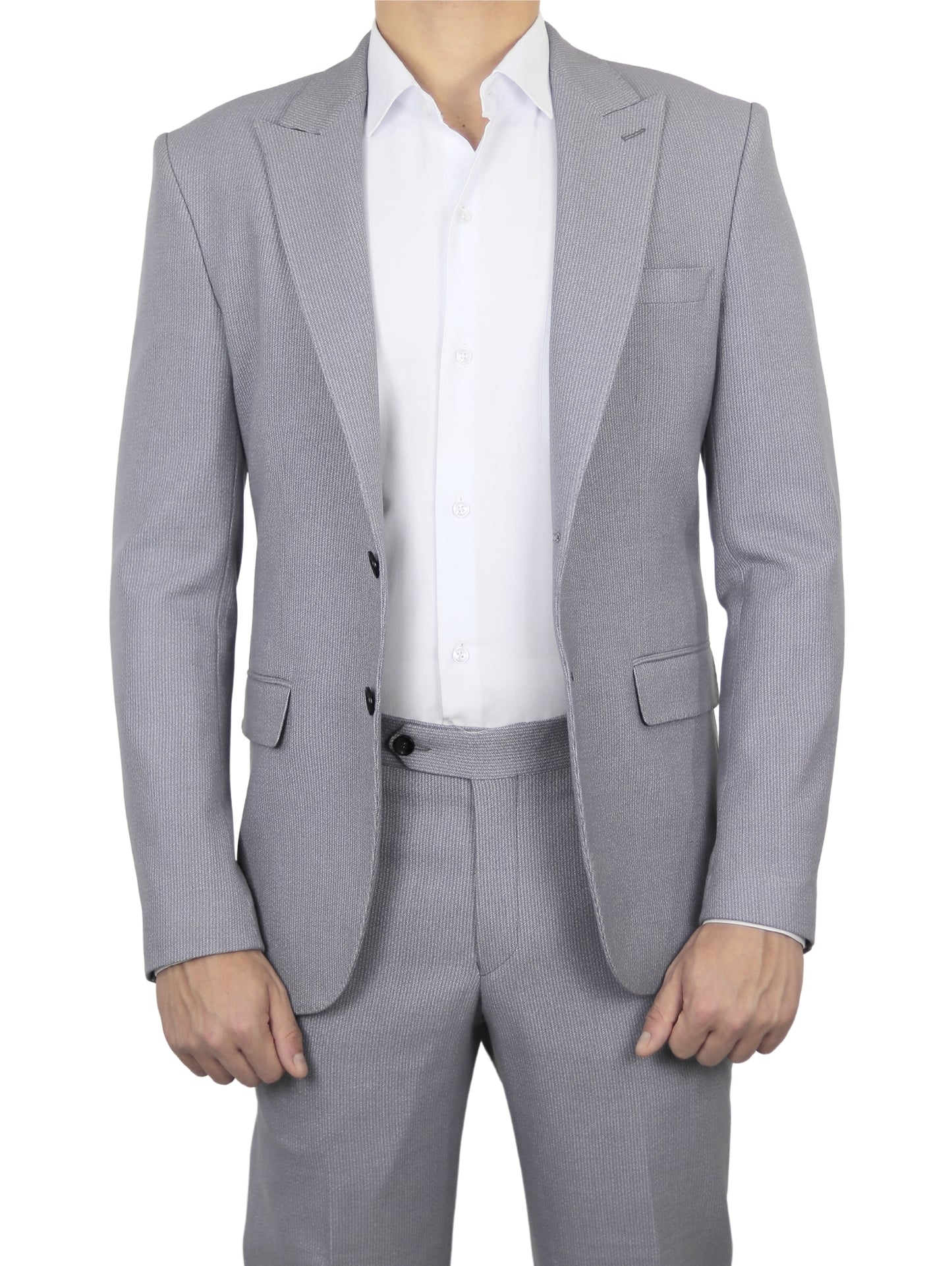 Light Grey Striped Peak Lapel 2 Buttons
