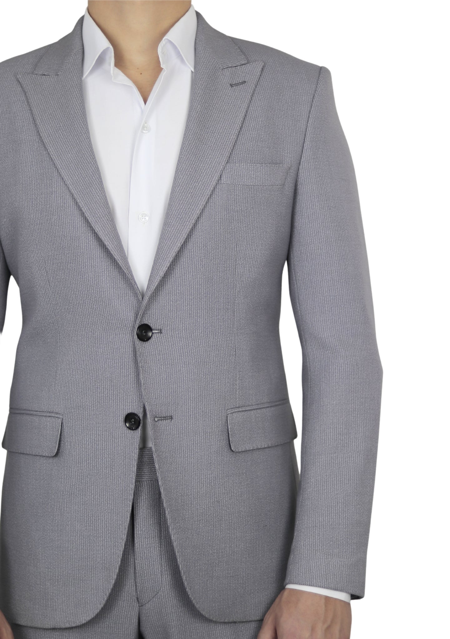 Light Grey Striped Peak Lapel 2 Buttons