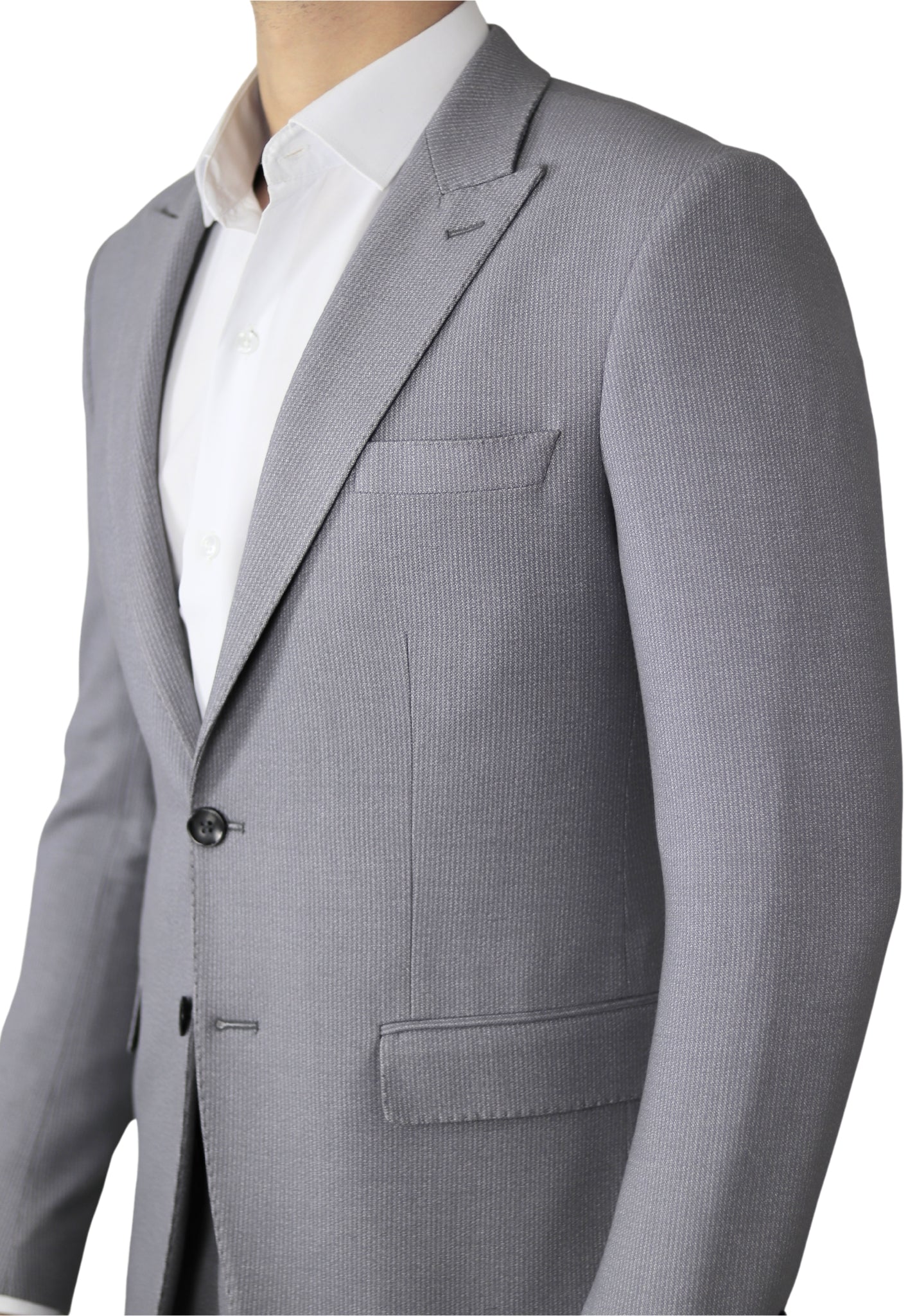 Light Grey Striped Peak Lapel 2 Buttons