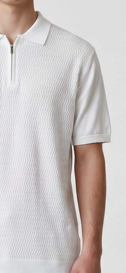 Zig zag knit white polo