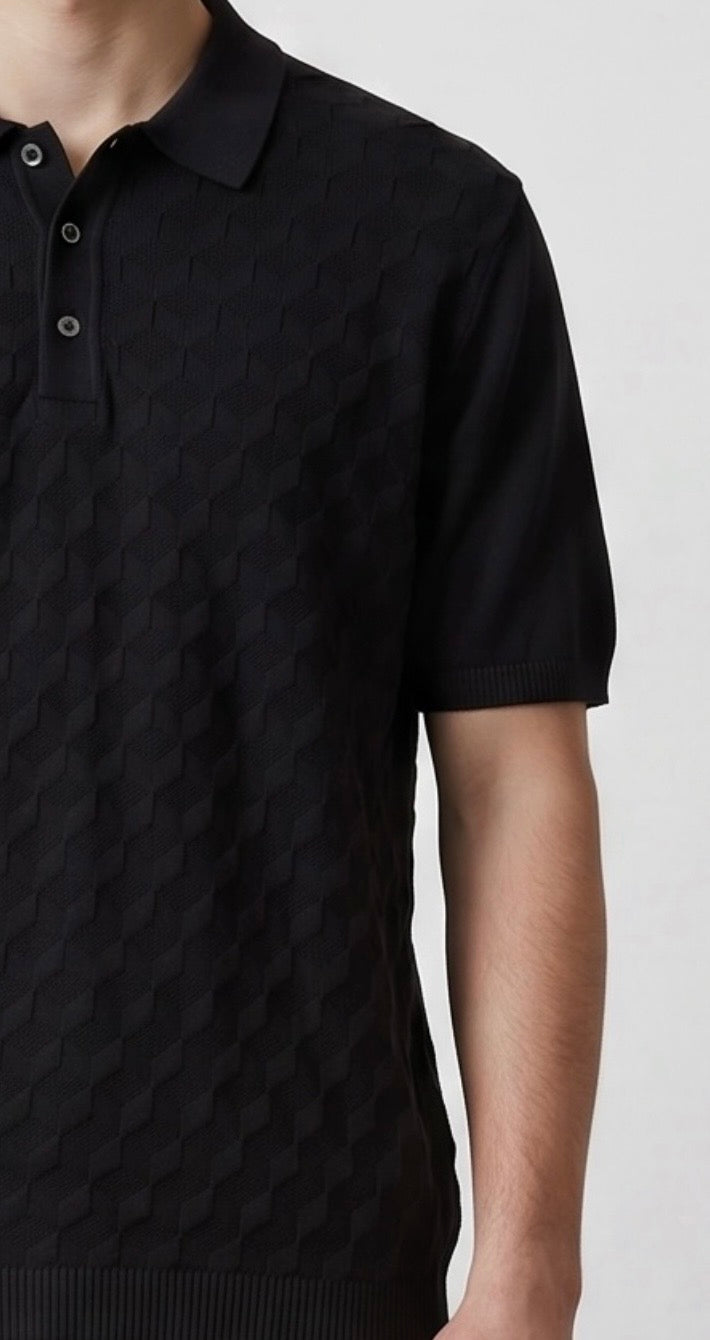 3D knit black polo