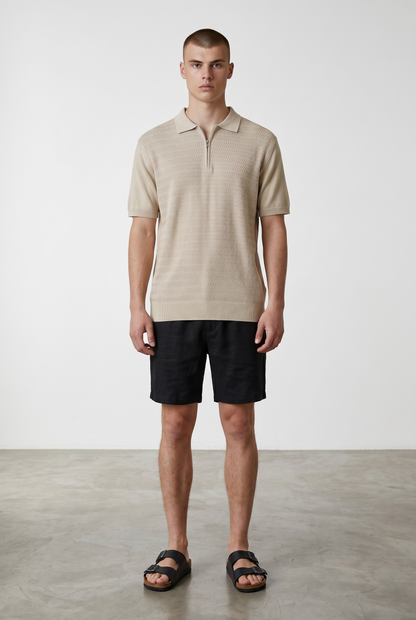 Zig zag knit beige polo
