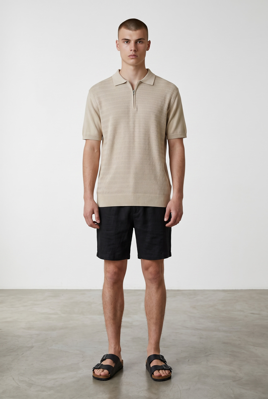 Zig zag knit beige polo