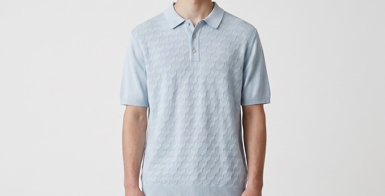 3D knit baby blue polo