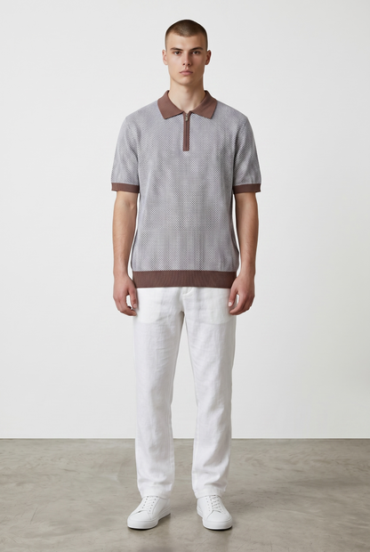 Brown textured knit polo