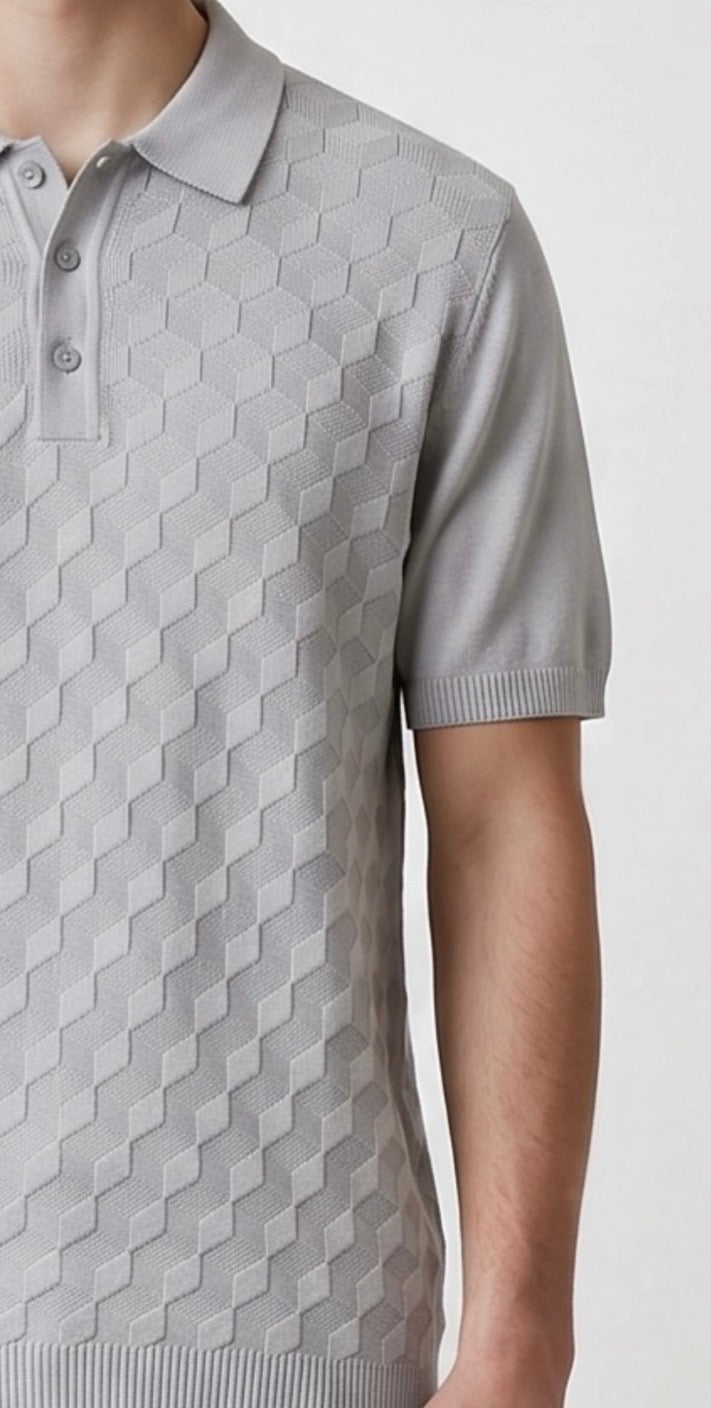 3D knit light grey polo