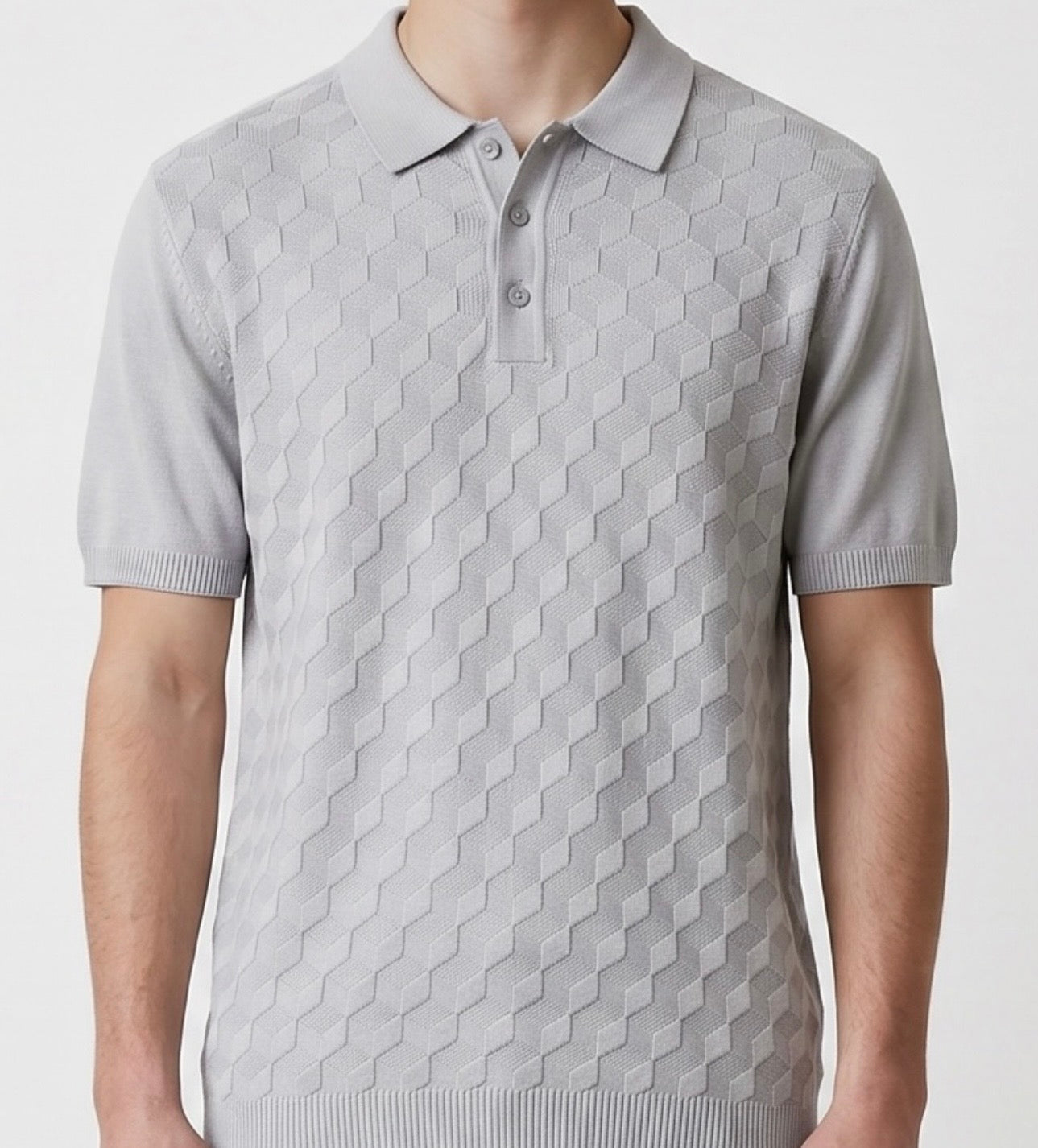 3D knit light grey polo