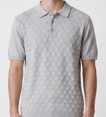 3D knit light grey polo