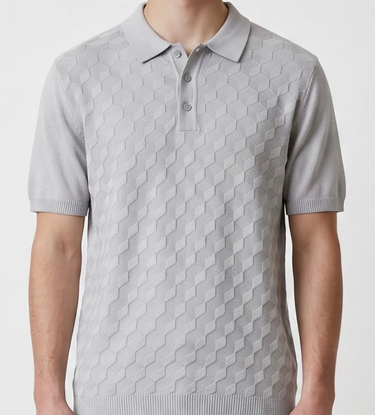 3D knit light grey polo