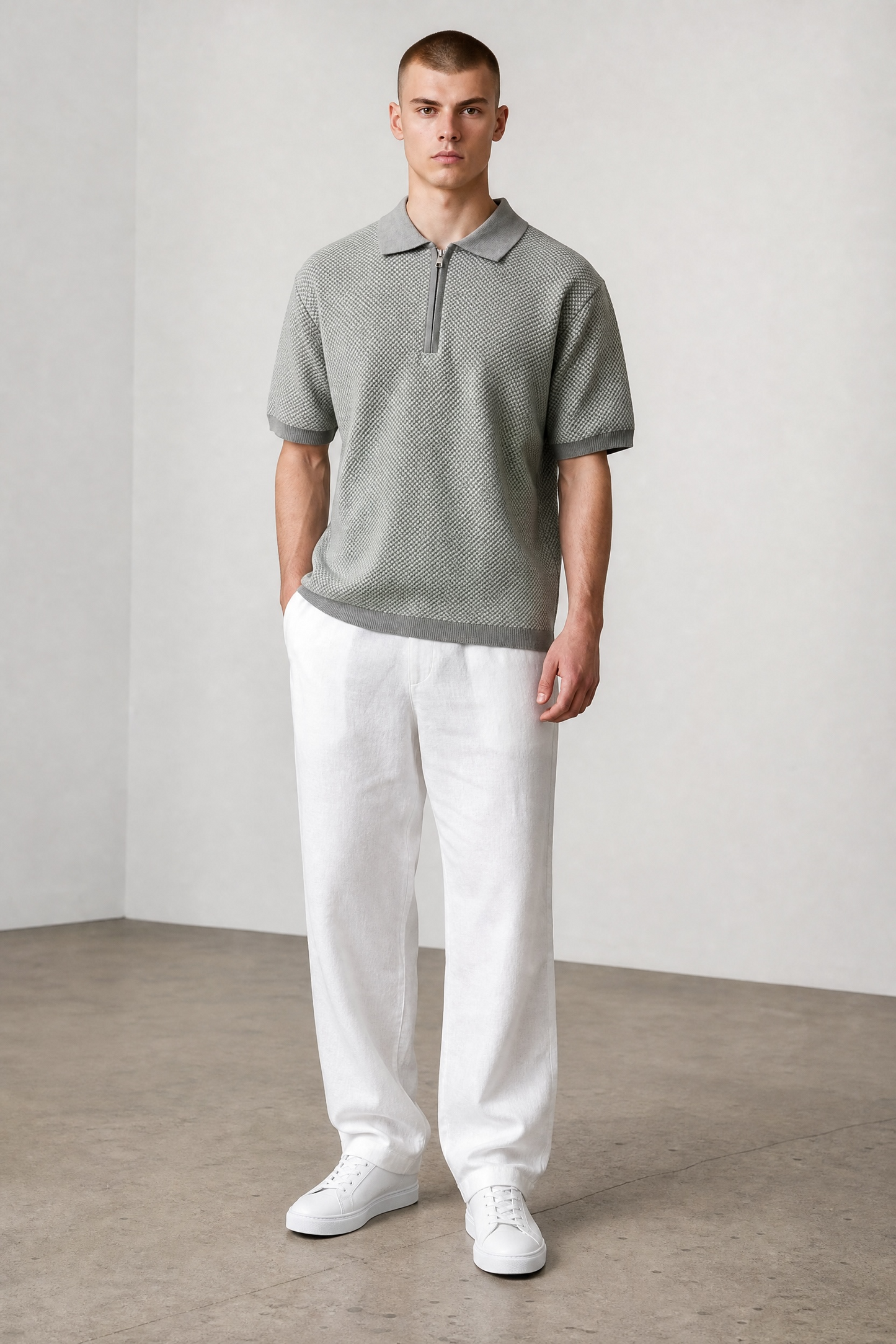 Olive textured knit polo