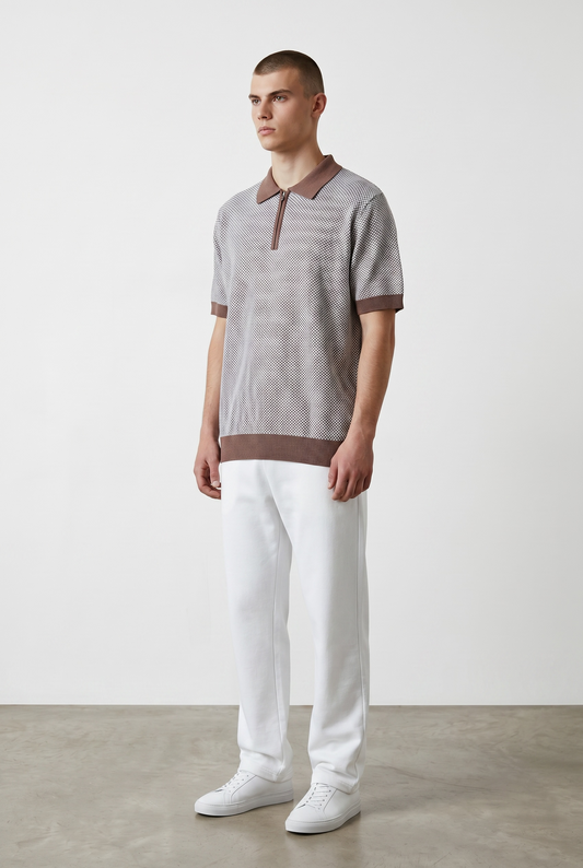 Brown textured knit polo