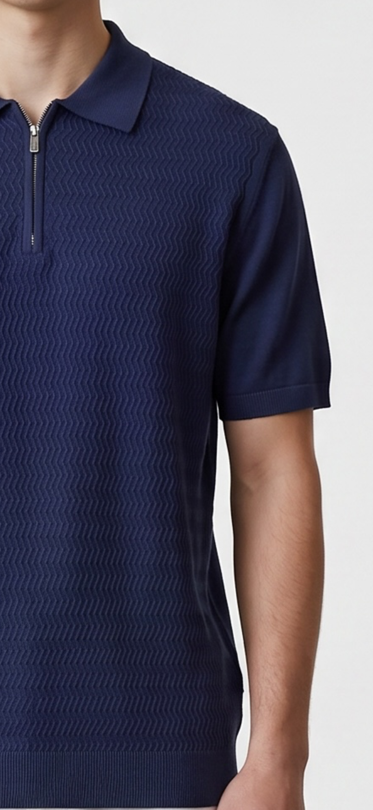 Zig zag knit navy polo
