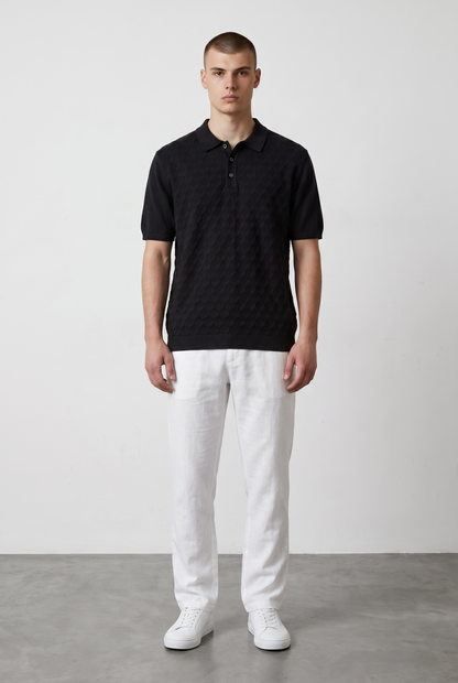 3D knit black polo