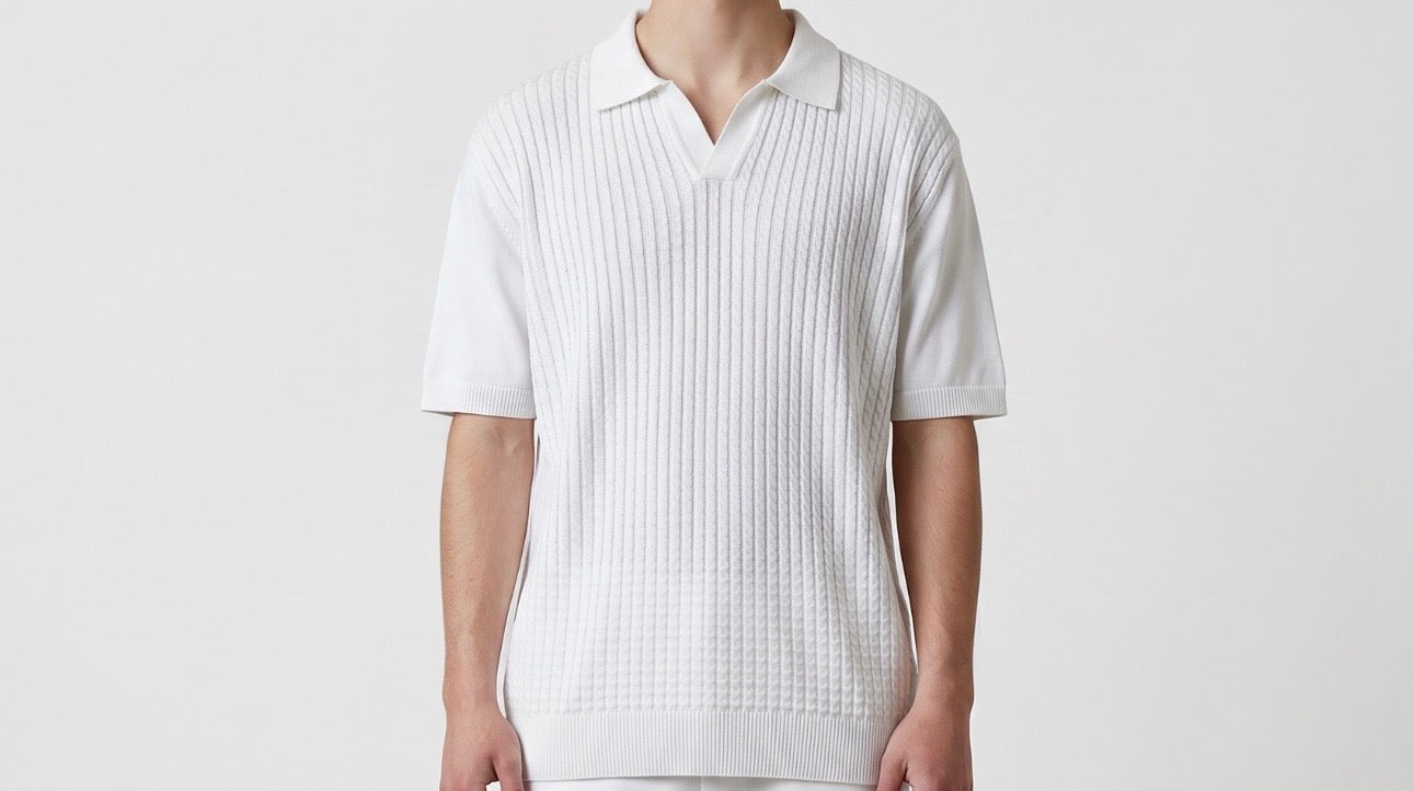 White braided knit polo