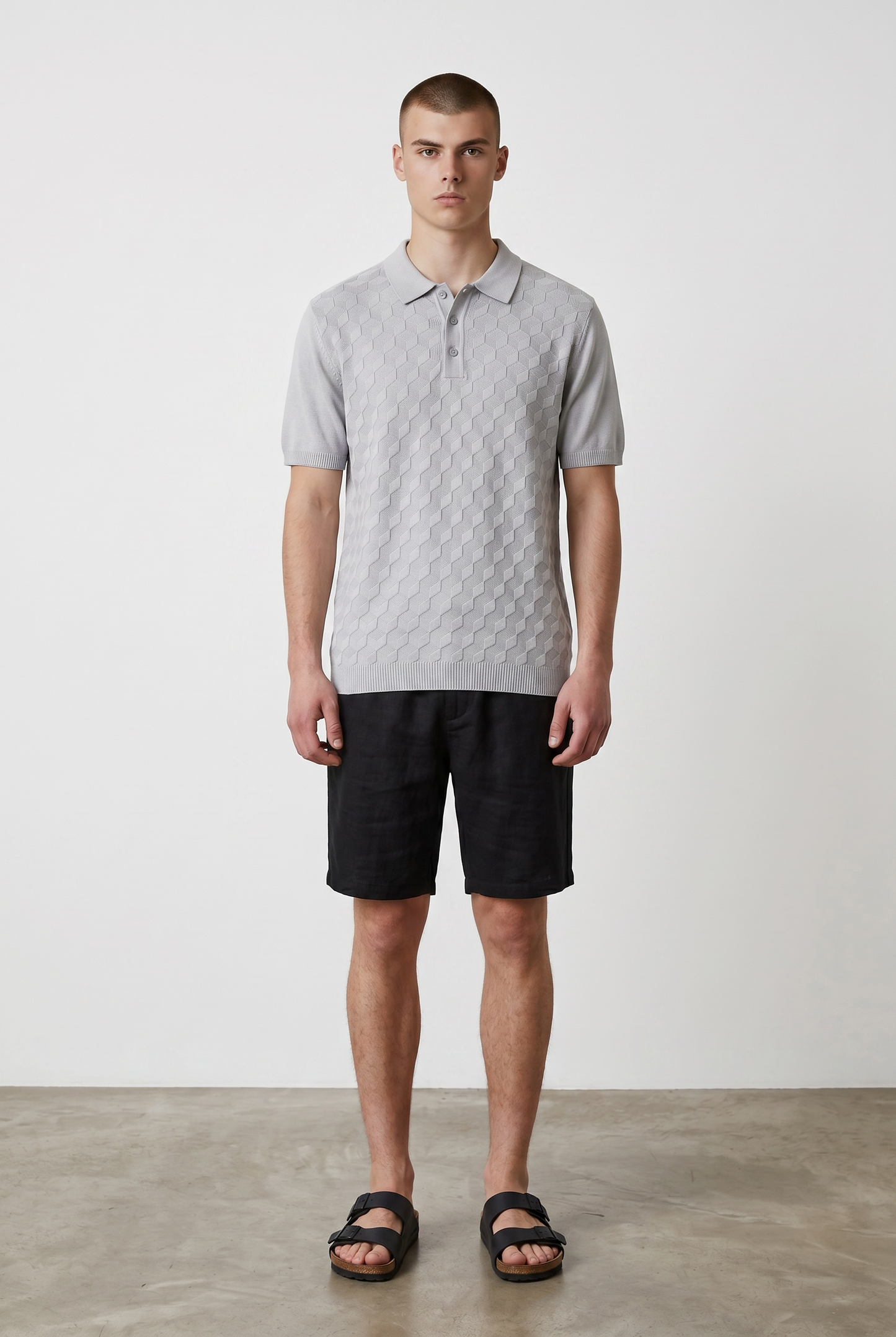 3D knit light grey polo