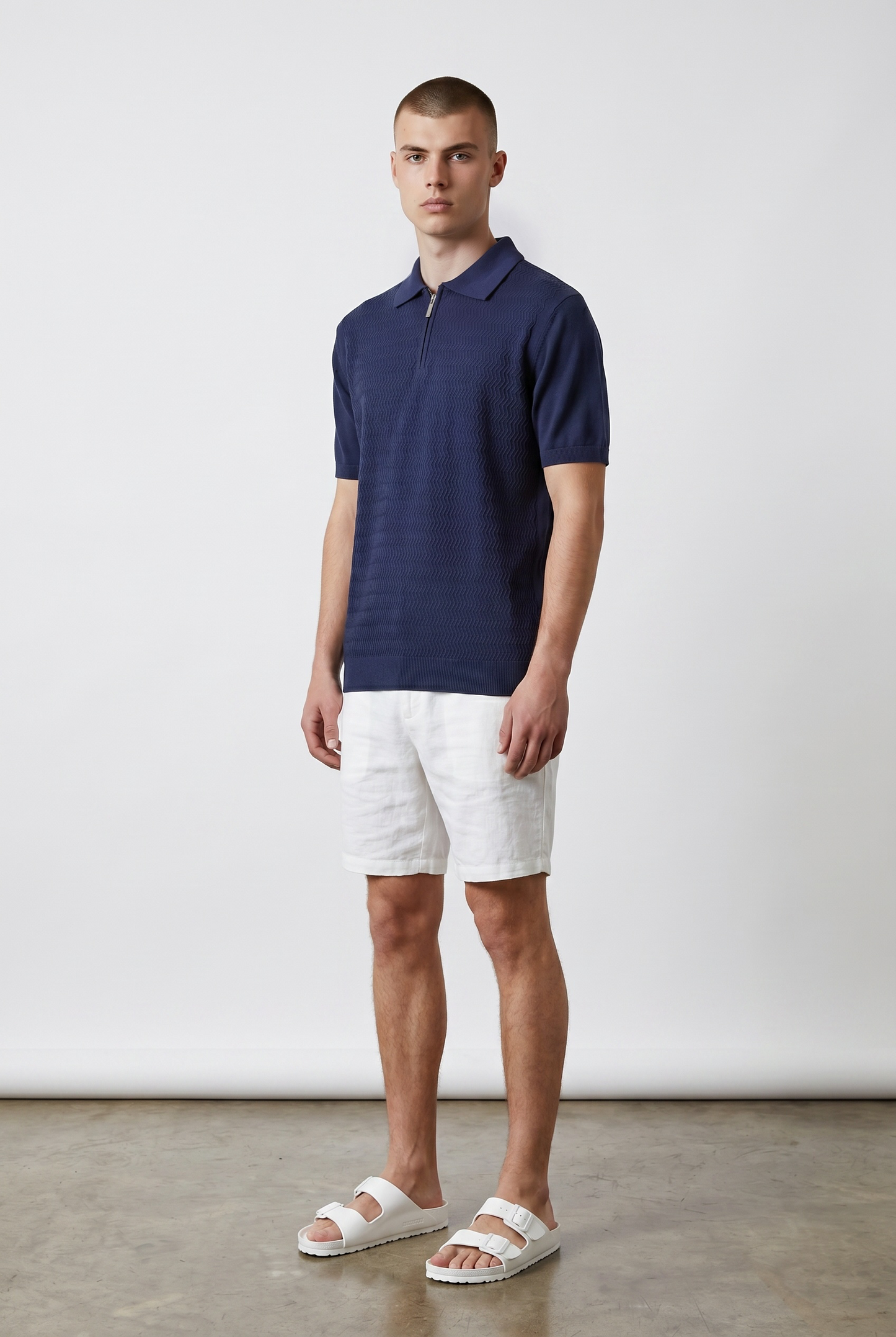 Zig zag knit navy polo