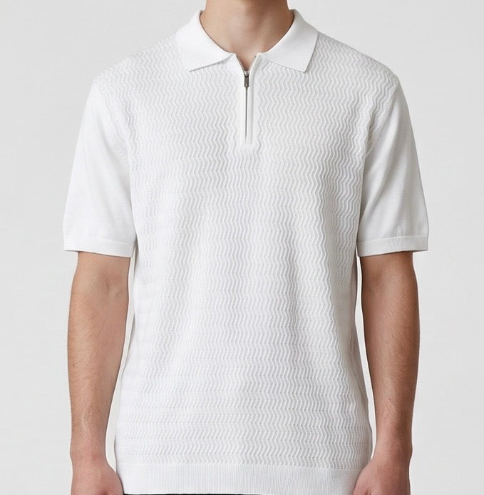 Zig zag knit white polo