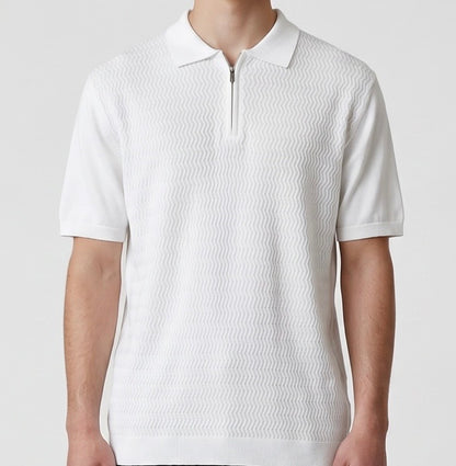 Zig zag knit white polo