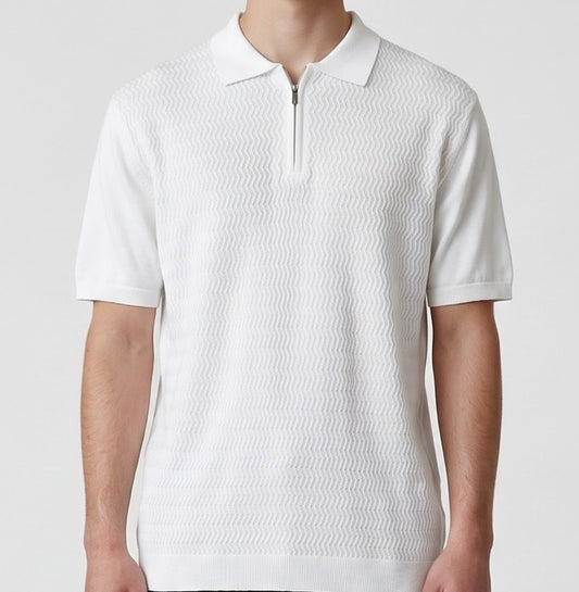 Zig zag knit white polo