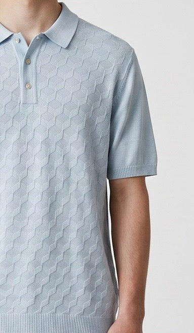 3D knit baby blue polo