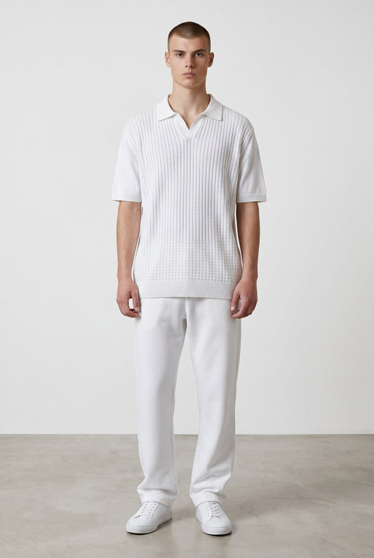 White braided knit polo