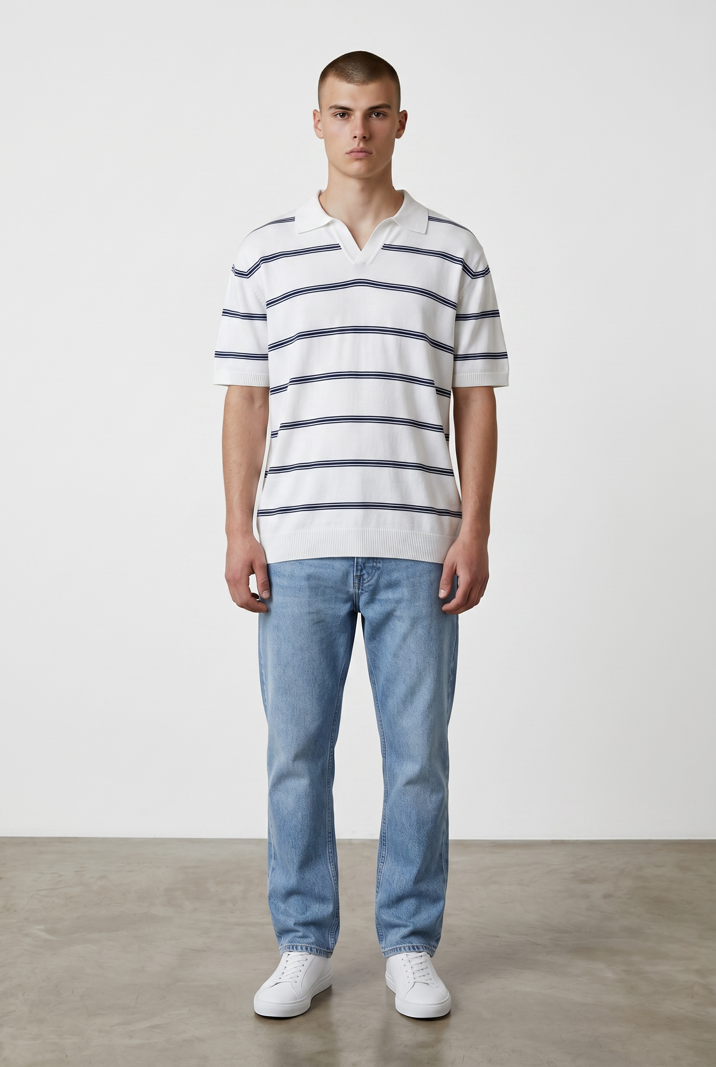 White & navy polo