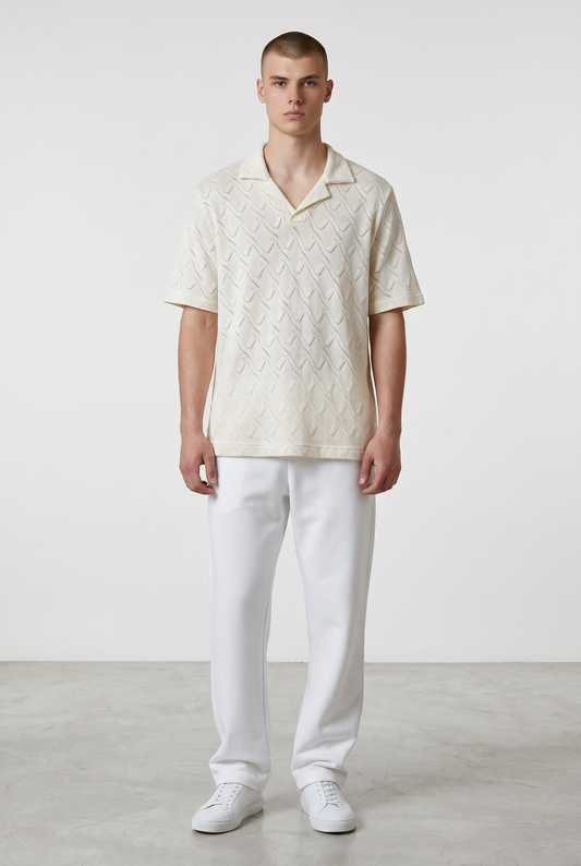 Beige perforated knit polo