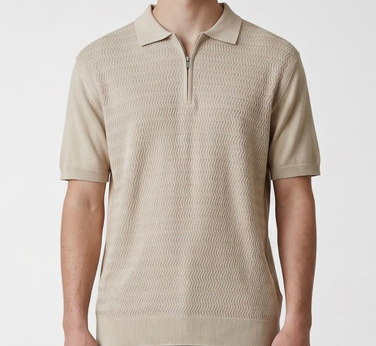 Zig zag knit beige polo