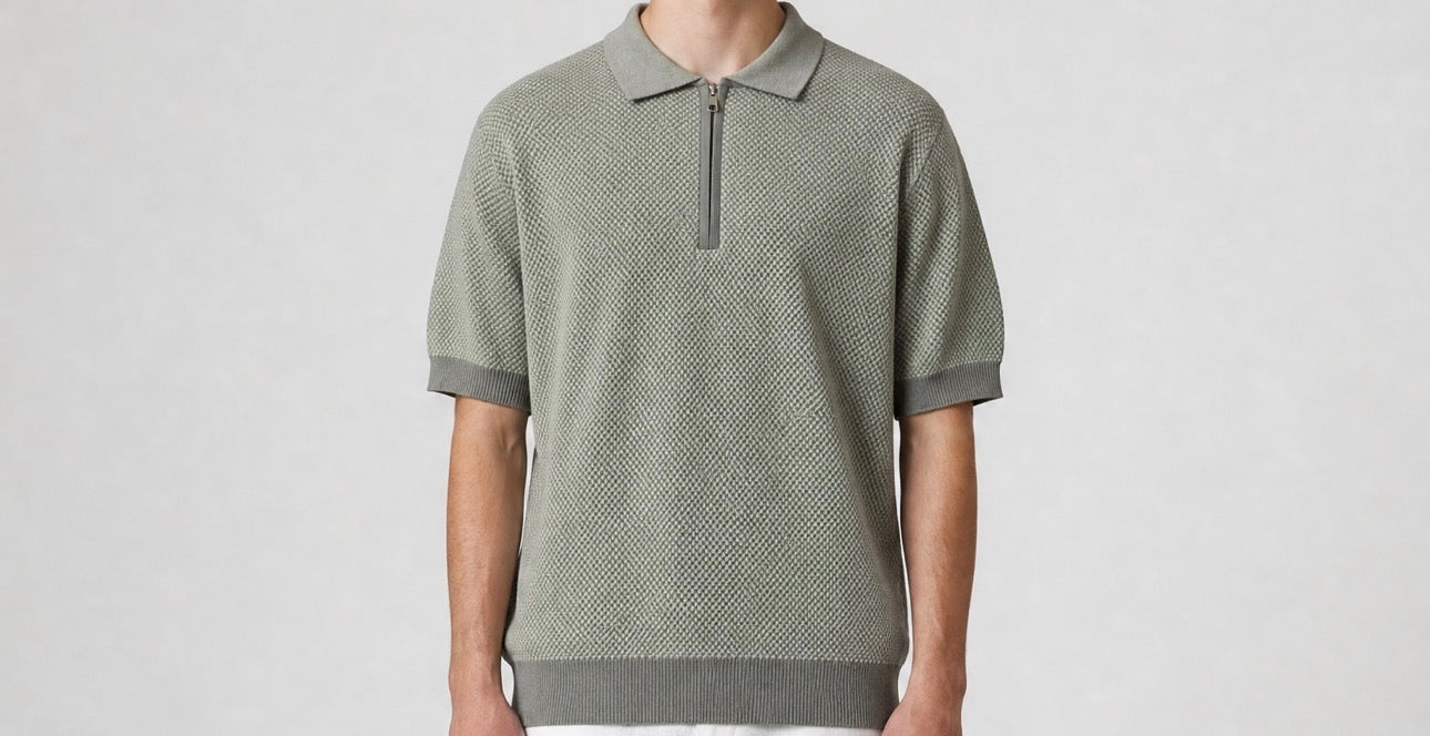 Olive textured knit polo