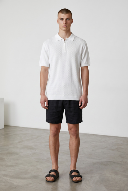 Zig zag knit white polo