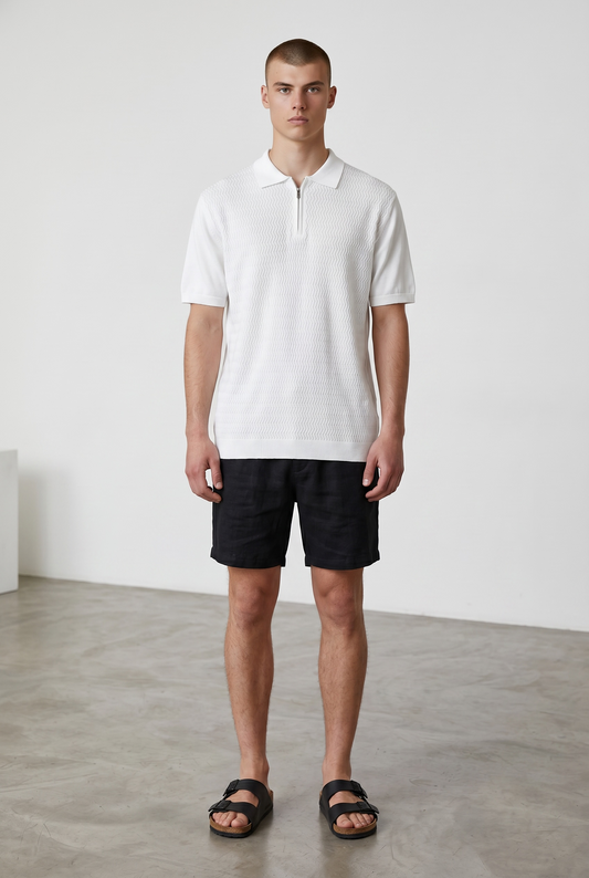 Zig zag knit white polo