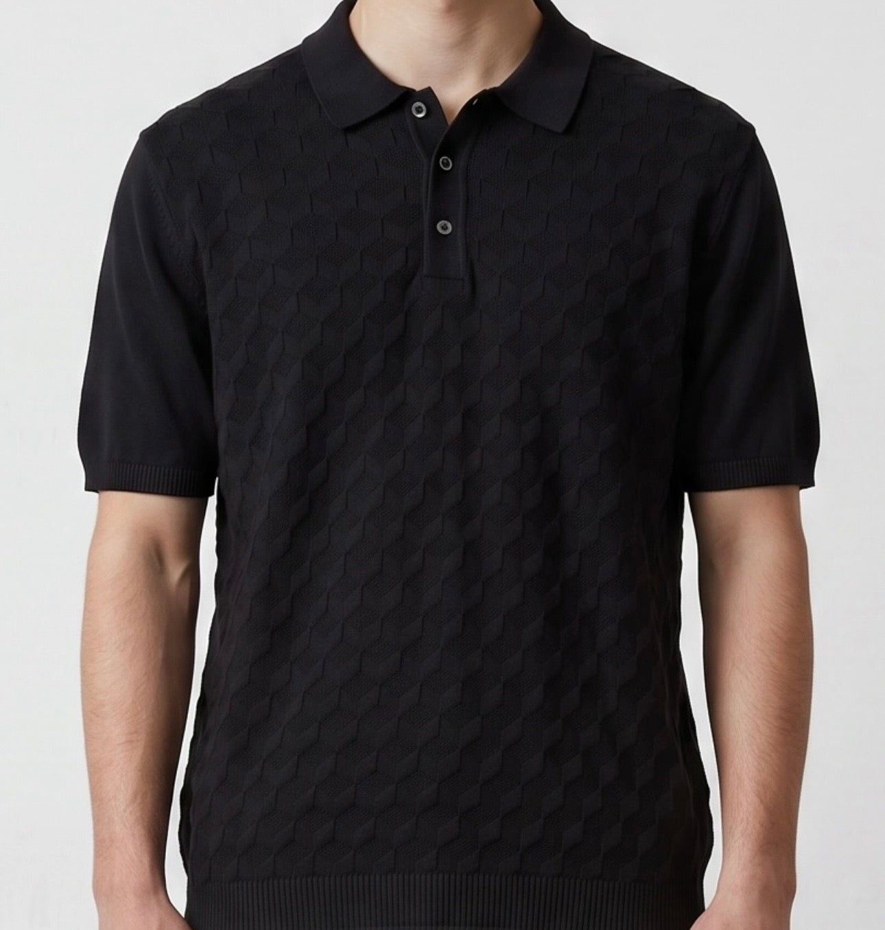 3D knit black polo