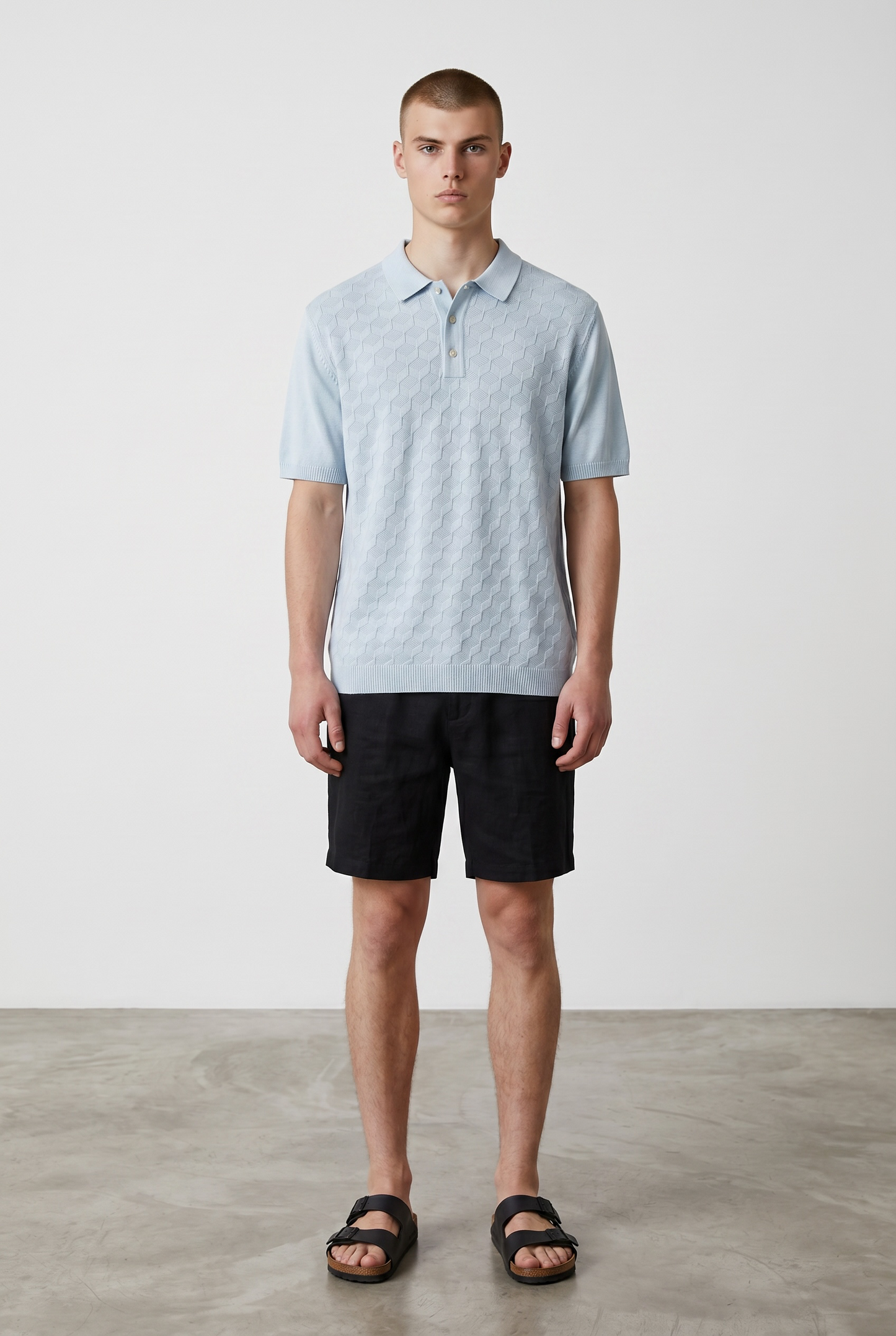 3D knit baby blue polo