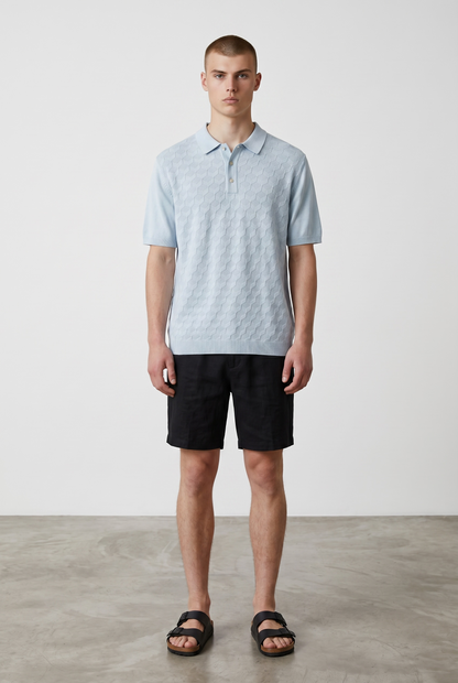 3D knit baby blue polo