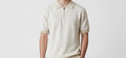 Beige textured knit polo