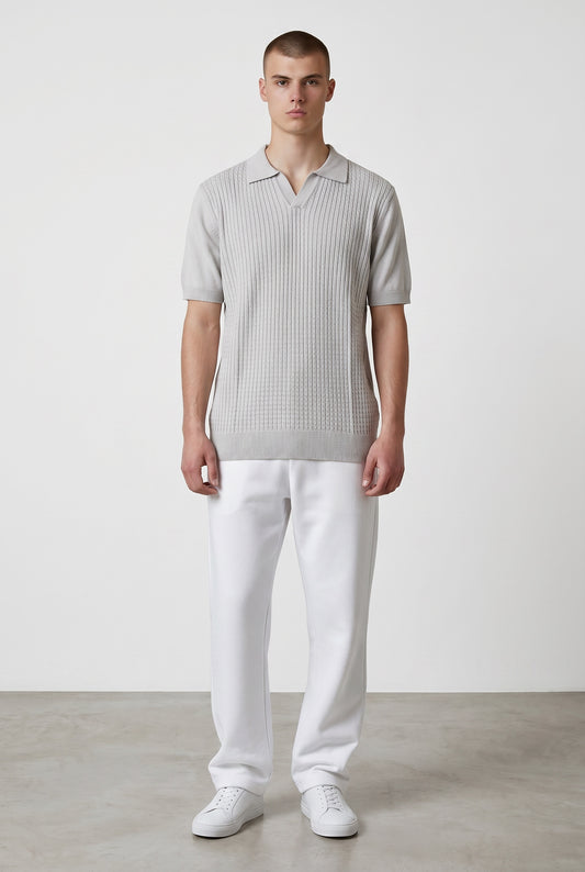 Light grey braided knit polo