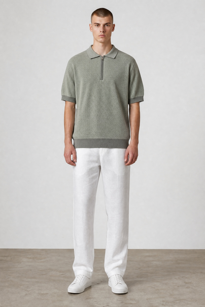 Olive textured knit polo