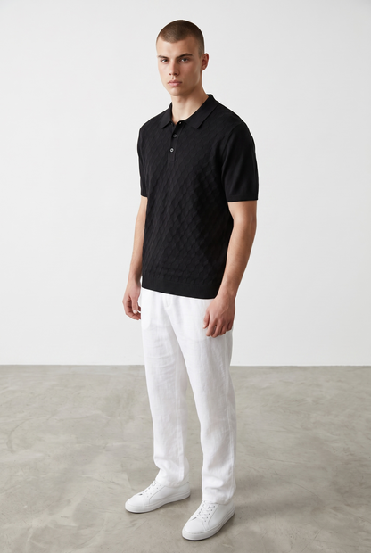 3D knit black polo