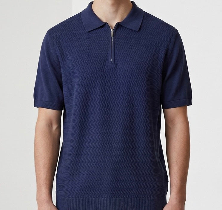 Zig zag knit navy polo