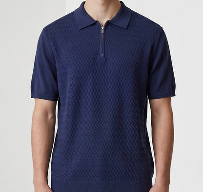 Zig zag knit navy polo