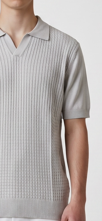 Light grey braided knit polo